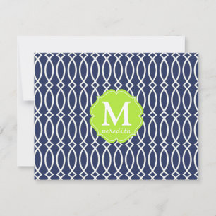 Elegant Navy Blue Modern Trellis Monogrammed Invitation