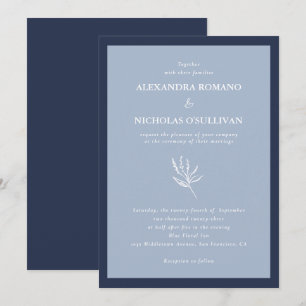 Elegant Navy Blue Modern Wedding  Invitation