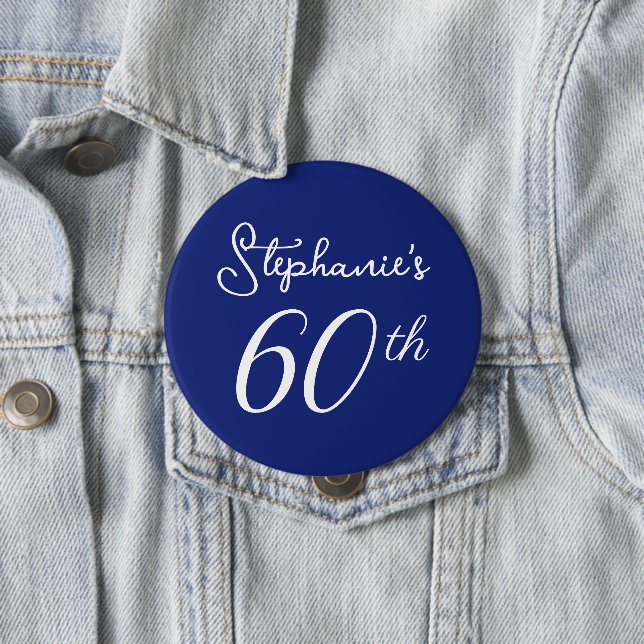 Elegant Navy Blue Monogram 60th Birthday Party 10 Cm Round Badge (In Situ)