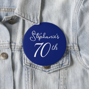 Elegant Navy Blue Monogram 70th Birthday Party 10 Cm Round Badge