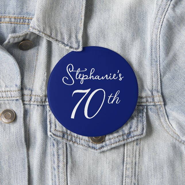 Elegant Navy Blue Monogram 70th Birthday Party 10 Cm Round Badge (In Situ)
