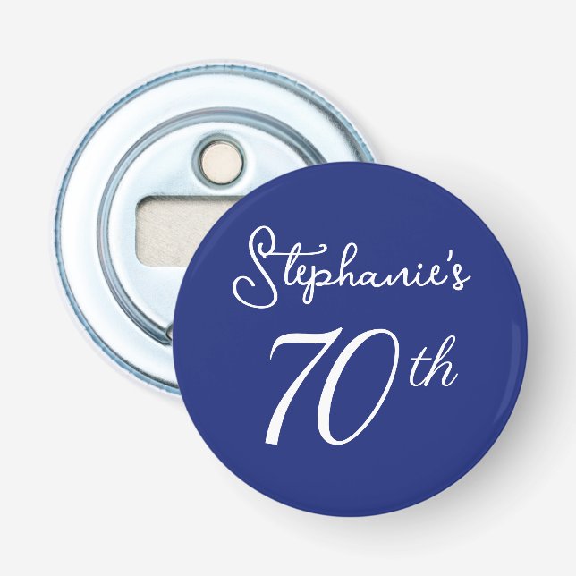 Elegant Navy Blue Monogram 70th Birthday Party Bottle Opener (Front)
