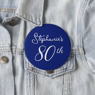 Elegant Navy Blue Monogram 80th Birthday Party 10 Cm Round Badge