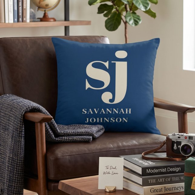 Elegant navy blue monogram initials  cushion (Creator Uploaded)