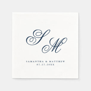 Elegant Navy Blue Monogram Initials Wedding Napkin