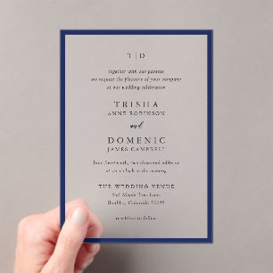 Elegant Navy Blue Monogram Modern Wedding Acrylic Invitations