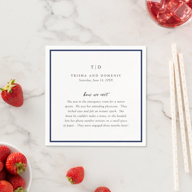 Elegant Navy Blue Monogram Modern Wedding Napkin (Insitu)