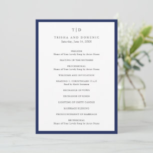 Elegant Navy Blue Monogram Modern Wedding Program