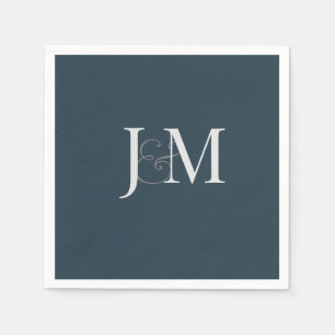Elegant Navy Blue   Monogram  Paper Napkin