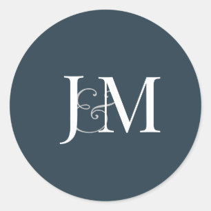 Elegant Navy Blue Monogram Round Sticker