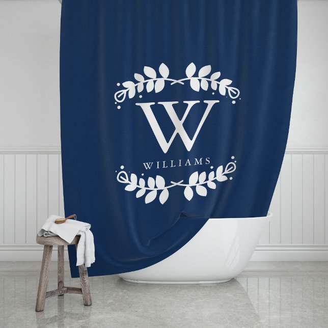 Elegant Navy Blue Monogram Shower Curtain (Creator Uploaded)
