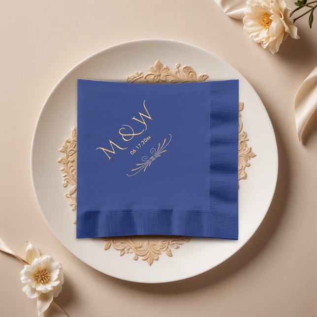 Elegant Navy Blue Monogram Wedding Foil Napkins (Creator Uploaded)
