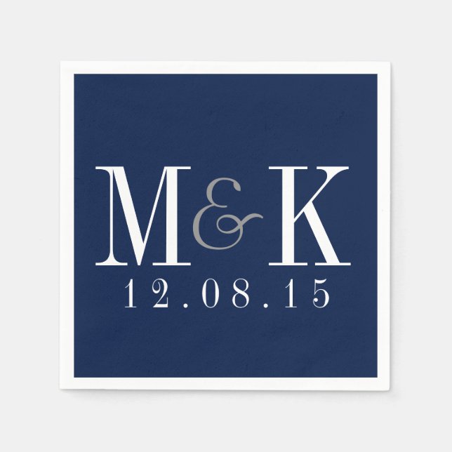 Elegant Navy Blue Monogram Wedding Napkins (Front)