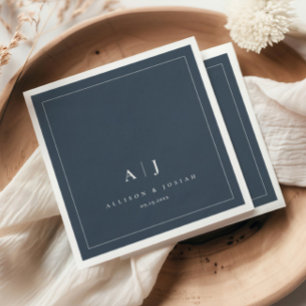 Elegant Navy Blue Monogram Wedding Napkins