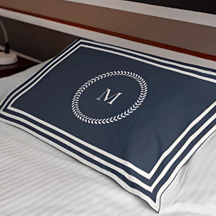 Elegant Navy Blue Monogram with White Frame Pillowcase