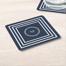 Elegant Navy Blue Monogram with White Frame