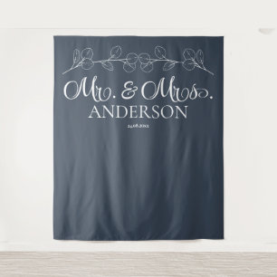 Elegant Navy blue Mr. & Mrs. Personalised Wedding  Tapestry