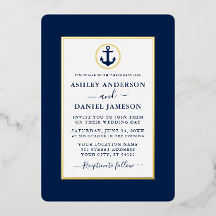 Elegant Navy Blue Nautical Anchor Wedding Gold