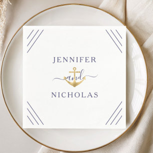 Elegant Navy Blue Nautical Anchor Wedding Napkin