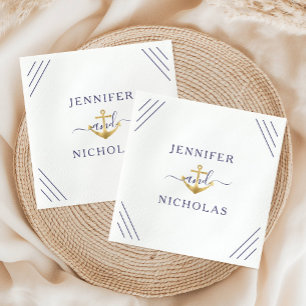 Elegant Navy Blue Nautical Anchor Wedding Napkin