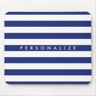 Elegant navy blue nautical stripe personalised mouse pad