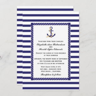 Elegant Navy Blue Nautical Wedding Invitation