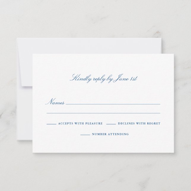 Elegant Navy Blue Number Attending RSVP Card (Front)