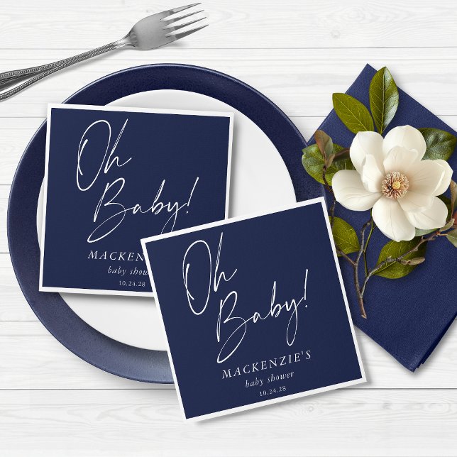 Elegant Navy Blue Oh Baby Baby Shower Napkin (Elegant Navy Blue Oh Baby Baby Shower Napkins)