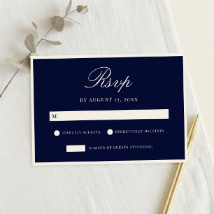 Elegant Navy Blue Old Money Wedding RSVP Card