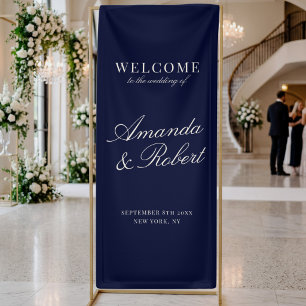 Elegant Navy Blue Old Money Wedding Welcome Banner
