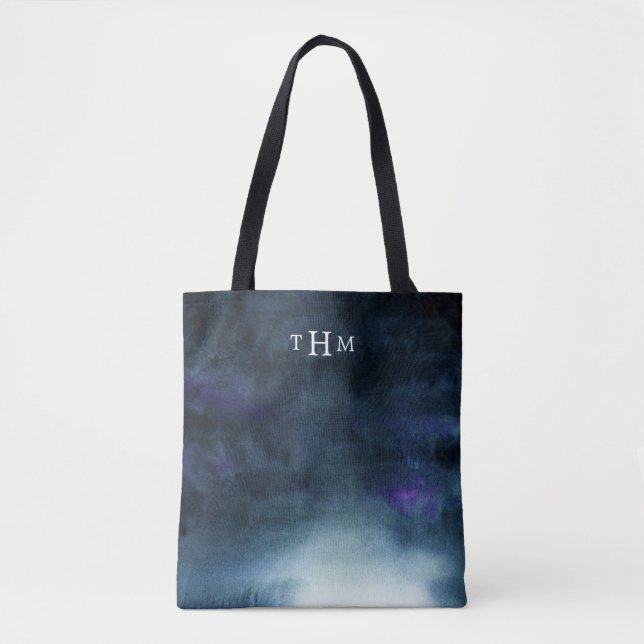 Elegant Navy Blue Ombre | Monogram Tote Bag (Front)