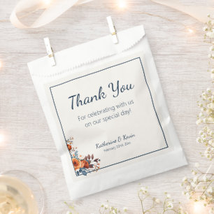 Elegant Navy Blue Orange Floral Wedding Favour Bag