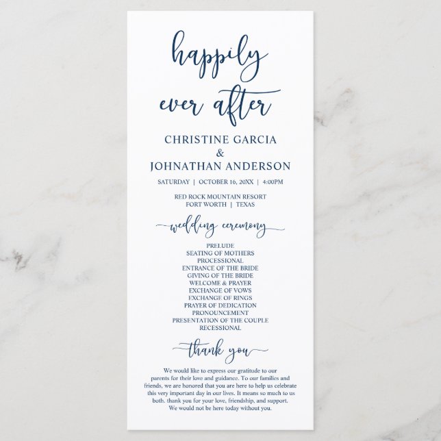 Elegant navy Blue, Our Wedding Ceremony Program (Front)