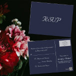 Elegant Navy Blue Party Wedding Response RSVP Postcard<br><div class="desc">Create your own custom, personalised, simple, elegant, navy blue custom party / event / special occasion RSVP invitation card. Simply enter your rsvp date, names, and address. An elegant RSVP for all your friends and family, for any occasion, event, gathering, be it weddings, birthday party, graduation party, anniversary celebrations, class...</div>