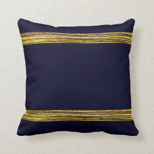 Elegant navy blue pattern, horizontal gold lines cushion