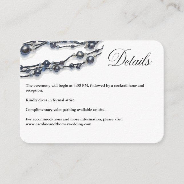 Elegant Navy Blue Pearl Watercolor Modern Wedding  Enclosure Card (Front)