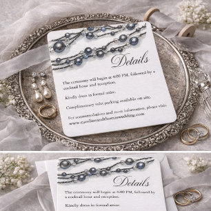 Elegant Navy Blue Pearl Watercolor Modern Wedding  Enclosure Card