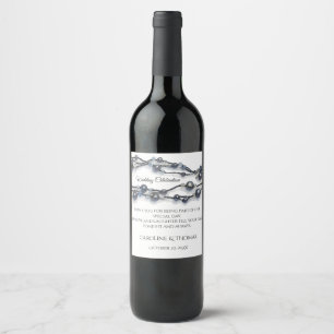 Elegant Navy Blue Pearl Watercolor Modern Wedding Wine Label