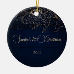 Elegant Navy Blue Personalised First Christmas  Ceramic Ornament