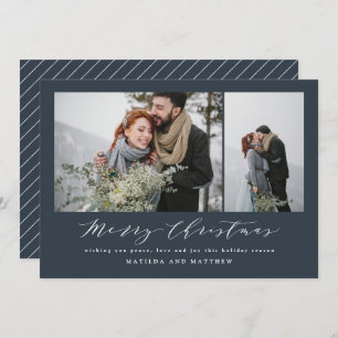 Elegant navy blue photo collage christmas holiday card