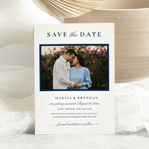 Elegant Navy Blue Photo Frame Wedding Save The Date