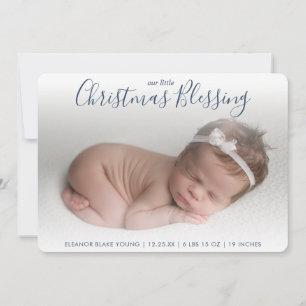 Elegant Navy Blue Photo Holiday Birth Announcement