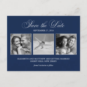 Elegant Navy Blue Photo Wedding Save the Date Announcement Postcard