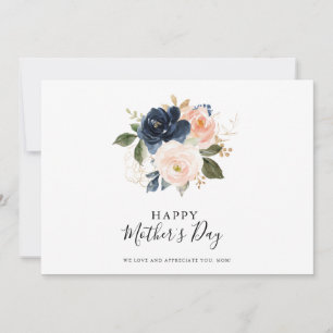Elegant Navy Blue Pink Blush Floral Mother's Day  Card