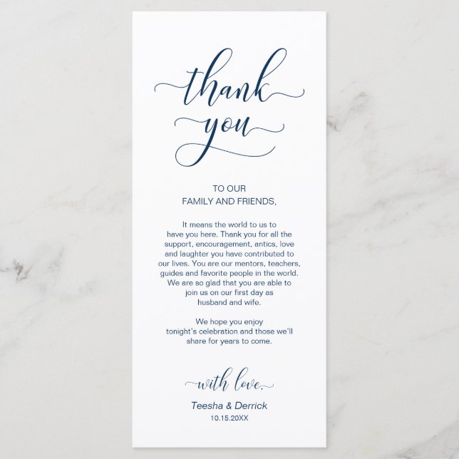 Elegant Navy Blue, Place Setting Thank You Card (Front)