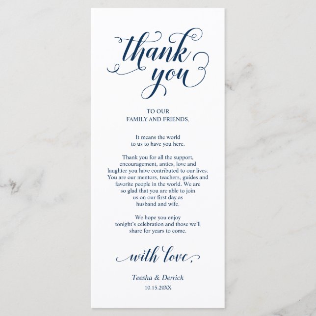 Elegant Navy Blue, Place Setting Thank You Card (Front)
