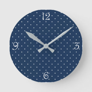 elegant navy blue Polka dots pattern Round Clock