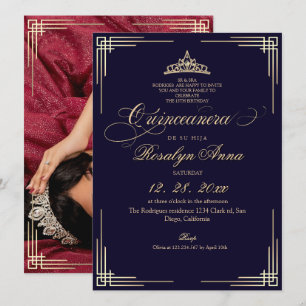 Elegant Navy Blue Princess Quinceañera Invitation