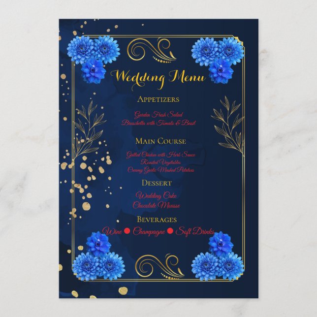 Elegant Navy Blue Reception Menu Template (Front)