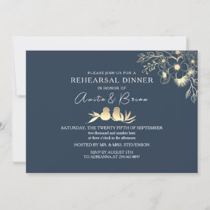 Elegant Navy Blue Rehearsal Dinner Invitation